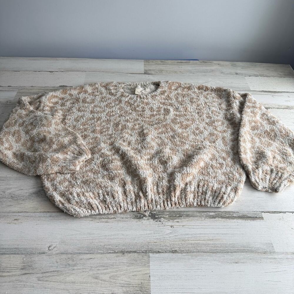 NWT Saltwater Luxe Animal Leopard Print Fuzzy Crew Neck Sweater XL Beige Tan‎
